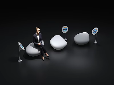 Modern Public Chair Design With White Seats And Screen Displays For Waiting Area 3d model