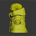 Adorable Green Skinned Little Alien Creature Character In Brown Robe With Large Ears And Big Eyes