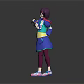 Anime Style Female Character With Purple Hair And Colorful Outfit