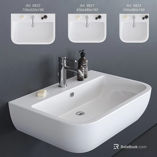 Modern White Bathroom Washbasin With Chrome Faucet Hand Soap Dispenser And Gray Wall 3d model 