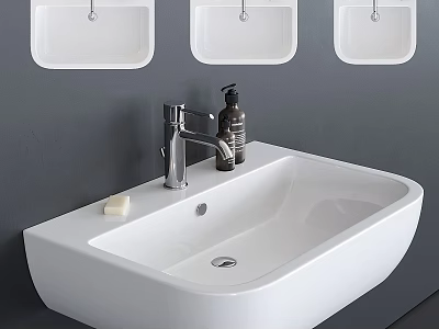 Modern White Bathroom Washbasin With Chrome Faucet Hand Soap Dispenser And Gray Wall 3d model