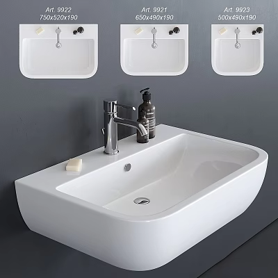 Modern White Bathroom Washbasin With Chrome Faucet Hand Soap Dispenser And Gray Wall 3d model