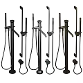 Black Shower Set with Rainfall Head Handheld Wand Mounting Rod and Knobs 3d model