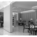 Elegant Living and Dining Room Interior With Marble Floor Sofa Coffee Table And Decorative Painting