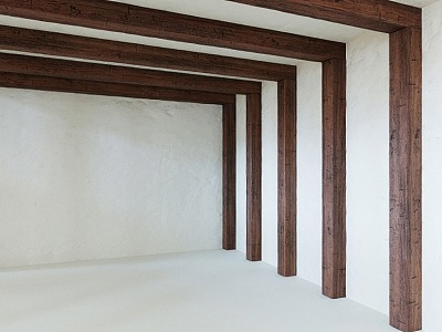 Old wooden beams and columns, wooden ceiling 3d model