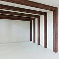Wooden Columns In Modern Interior Space With White Walls And Architectural Design