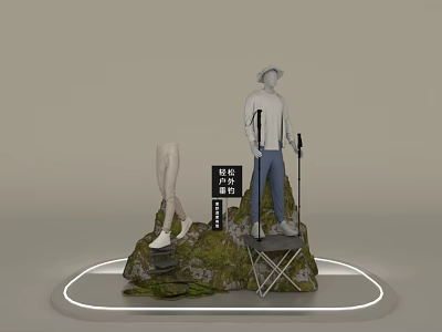Outdoor Themed Window Display With Mannequins Hiking Gear And BE READY Sign 3d model