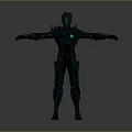 Detailed Mythical Character With Biological Armor And Glowing Blue Core Outstretched Arms
