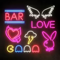 Colorful Decorative Neon Lights Featuring Heart Cloud and Lightning Shapes in Pink Yellow Blue