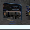Modern Bar Interior Design With Neon Lighting Bar Counter Wine Racks And Seating