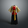 Traditional Clothing Red Top Gold Wide Sleeve Overcoat Yellow Belt Black Skirt
