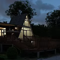 Cozy A Frame Wooden House Interior With Large Glass Windows Staircase And Sofa