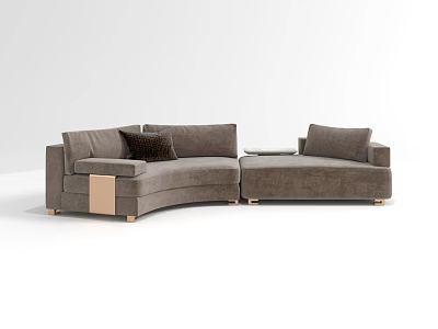 Modern Gray Curved Sectional Sofa With Comfortable Cushions And Wooden Legs 3d model