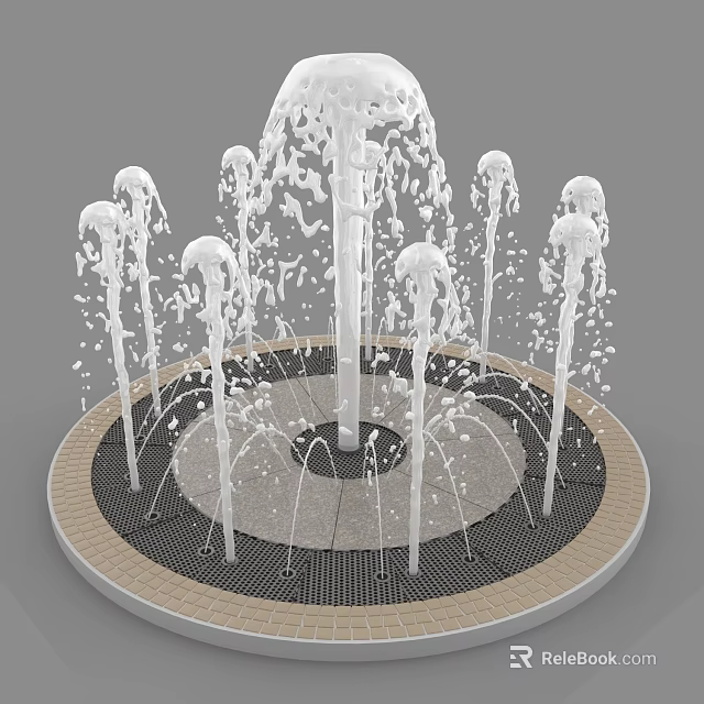 Ornamental Garden Fountain With Circular Design Multiple Water Jets And Decorative Stone Base 3d model 