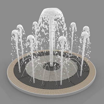 Ornamental Garden Fountain With Circular Design Multiple Water Jets And Decorative Stone Base 3d model