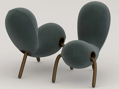 Green Velvet Leisure Chairs with Rounded Curved Design and Wooden Legs 3d model