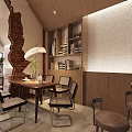 Minimalist Bubble Tea Shop Interior With Wooden Tables Hanging Lamps And Menu Wall Plants