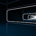 Cartoon Scene of Futuristic Tunnel with Glowing White Borders Nested Frames and Bright Reflective Floor