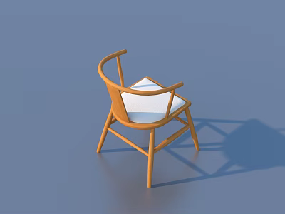 Stylish Wooden Single Chair With Curved Armrests And White Cushion On Blue Background 3d model