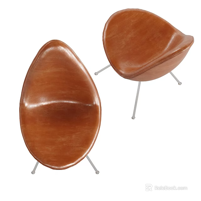 Brown Leather Leisure Chair With Modern Streamlined Shape And Metal Legs For Home Living Room 3d model 