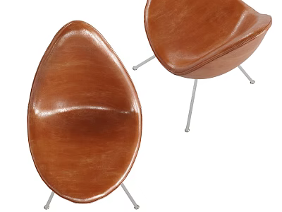 Brown Leather Leisure Chair With Modern Streamlined Shape And Metal Legs For Home Living Room 3d model