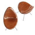 Brown Leather Leisure Chair With Modern Streamlined Shape And Metal Legs For Home Living Room