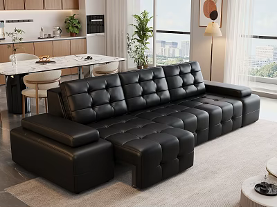 Luxury Black Leather Sofa And Modern Coffee Table Combination For Cozy Contemporary Living Room 3d model