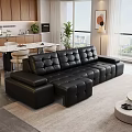 Luxury Black Leather Sofa And Modern Coffee Table Combination For Cozy Contemporary Living Room