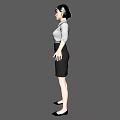Woman in White Shirt and Black Skirt with Arms Outstretched Standing Pose