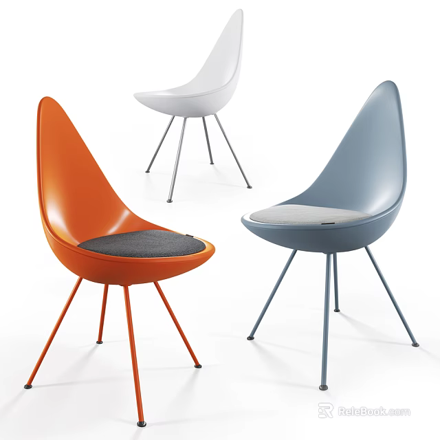 Modern Minimalist Leisure Chairs In Orange White Blue With Sleek Metal Legs 3d model 