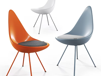Modern Minimalist Leisure Chairs In Orange White Blue With Sleek Metal Legs 3d model