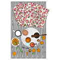 Vibrant Fresh Oranges and Floral Decor Arrangement on Wooden Tray with Jars