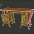 Orange Wooden Table With Golden Ornamental Carvings And Decorative Leg Design