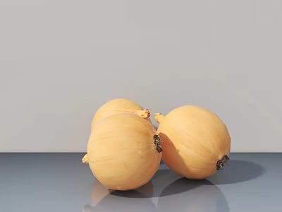 Three Fresh Yellow Pumpkins Placed on Gray Surface with Light Background 3d model