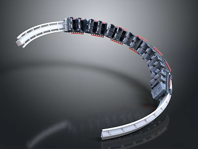 Curved Industrial Mechanical Part Featuring Black White Segments And Smooth Arc 3d model