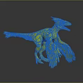 Vibrant Blue Feathered Creature Resembling Dinosaur With Spread Wings Open Mouth And Purple Feet