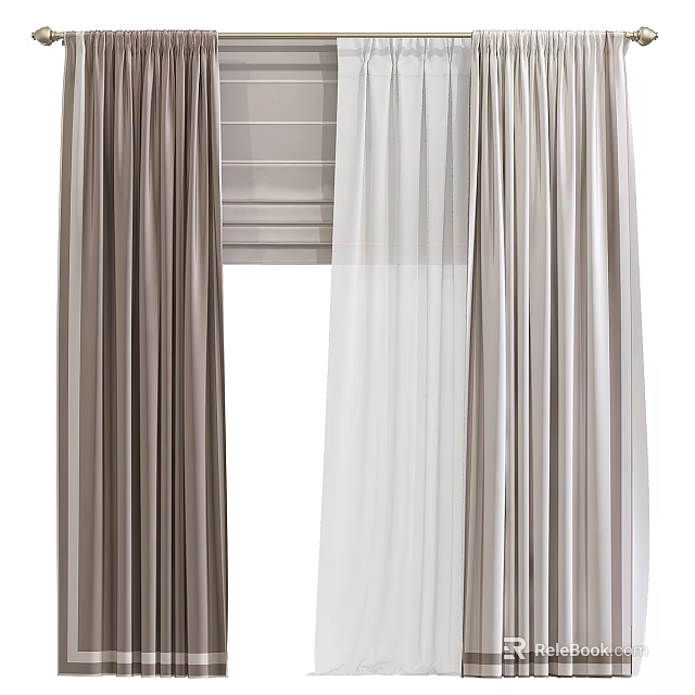 Modern Sheer And Solid Curtains In Beige Gray Tones For Window Decor 3d model 