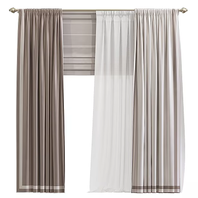 Modern Sheer And Solid Curtains In Beige Gray Tones For Window Decor 3d model