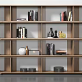 Modern Wooden Multi Tiered Bookcase With Books Decorative Vase Sculptures And Boxes