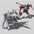 Intelligent Robotic Machines With Red White Gray Purple Armor And Long Weapons