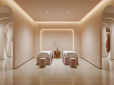 Wedding Dress Shop Interior Featuring Minimalist Design Light Colored Walls Arched Doorways And Rest Stools 3d model