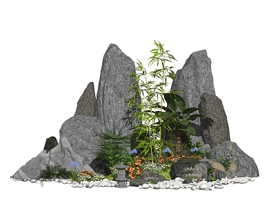 New Chinese style landscape sketch rockery stone courtyard landscape sketch 3d model