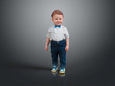 A Man in White Shirt Blue Bow Tie Dark Suspenders Blue Shoes On Gray Background 3d model