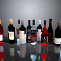 Colorful Wine Bottles Display With Various Types And Labels On Glossy Surface