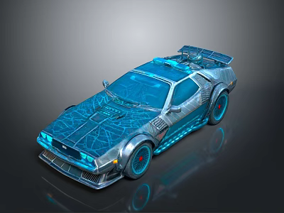 Futuristic Metallic Sports Car with Blue Illuminated Accents Sleek Design and Rear Spoiler 3d model