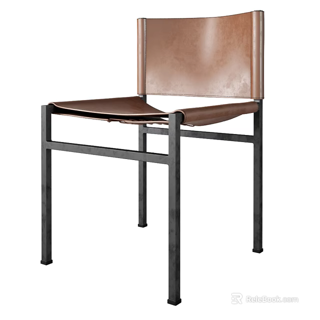 Modern Leisure Chair With Brown Leather Upholstery And Black Metal Support Frame 3d model 