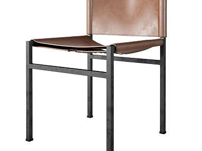 Modern Leisure Chair With Brown Leather Upholstery And Black Metal Support Frame 3d model