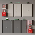 Fire Safety Cabinets With Red Extinguishers Gray Storage And Warning Signs 3d model
