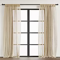 Beige Linen Curtains With Sheer Panels For Black Frame Window Decoration