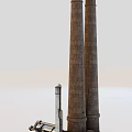 Industrial Equipment with Two Tall Chimneys and Adjacent Smaller Device Structure